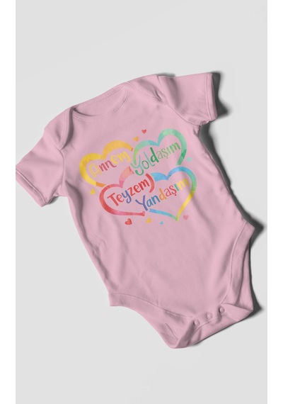 Morivokids Annem Yoldaşım Teyzem Yandaşım Kısa Kollu Bebek Body Koyu Pembe