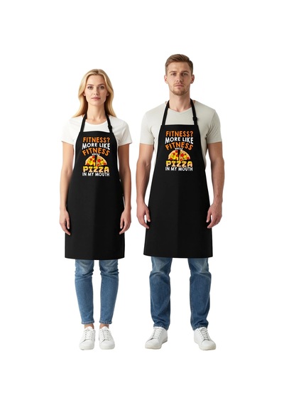 Unisex Mutfak Aşçı Önlüğü Pizza Baskılı Komik Tasarım Mizah Desen Siyah