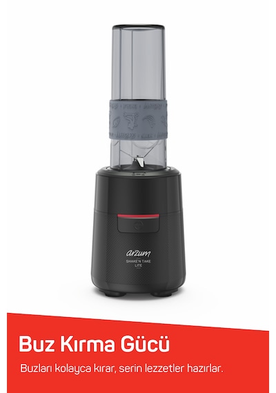 Arzum AR1191 Shake'N Take Lite Kişisel Blender 550W, 550 ml Taşınabilir Şişe, Buz Kırma Özellikli, Siyah