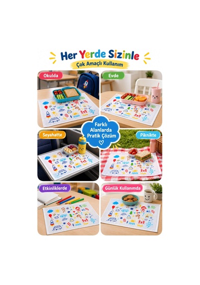 6'lı Okul Beslenme Örtüsü 35x50 Cm Pamuklu Yıkanabilir Happykids Beyaz
