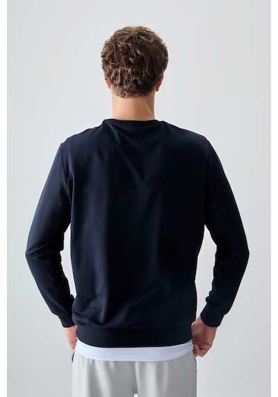 Air Jones Tommy Life Lacivert Pamuk Yumuşak Dokulu Standart Fit Basic Erkek Sweatshirt - 88363 Lacivert