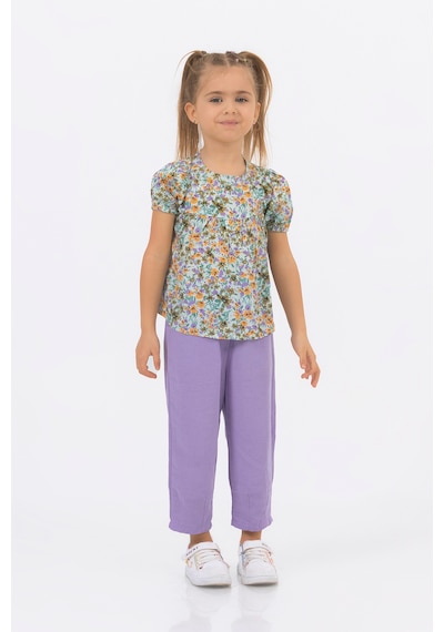 Harika Kids Kız Çocuk Dokuma Üst Keten Pantalon Model Alt-üst Takım Lila