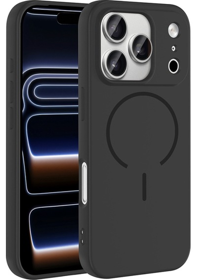 Apple Uyumlu iPhone 17 Pro Max Kılıf Magsafe Özellikli Premium Silikon Kapak Ryc/meta Siyah