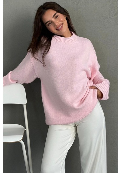 Madmext Pembe Bisiklet Yaka Oversize Uzun Kadın Triko Kazak Mg2890
