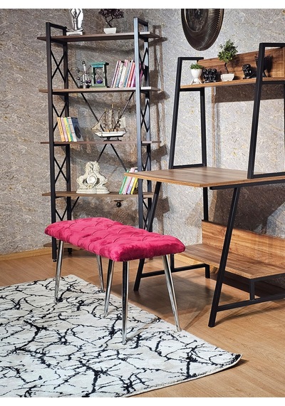 Zafir Krom Metal Bordo Oturaklı Sivriltme Ayaklı Babyface Puf & Bench & Oturak Bordo