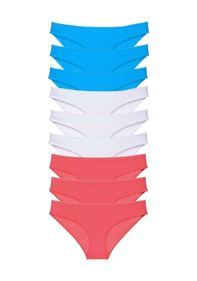 9 Adet Süper Eko Set Likralı Kadın Slip Külot Fuşya Beyaz Mavi Beden: S Standart
