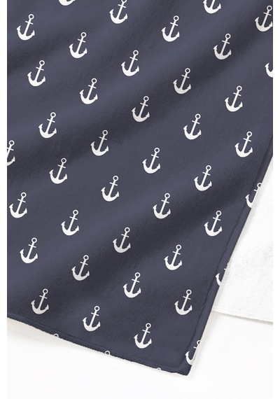 Çapa Marine Lacivert Plaj Havlusu - Nautical Minimalist Beyaz Hızlı Kuruyan Mikrofiber Havlu Eski Armut