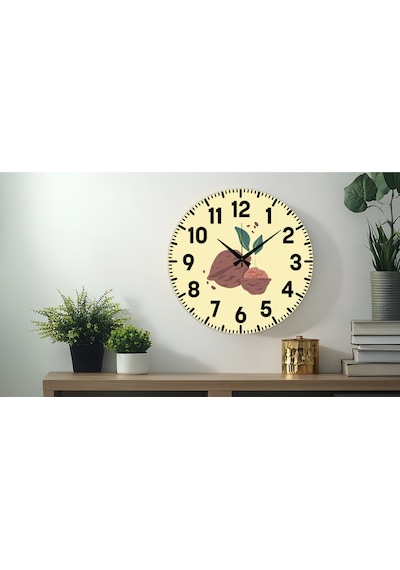 Dekoratif Türkçe Rakamlı Uv Baskılı Duvar Saati Sessiz Akar Mekanizma 40cm Metal Akrep Yelkovan Kahverengi