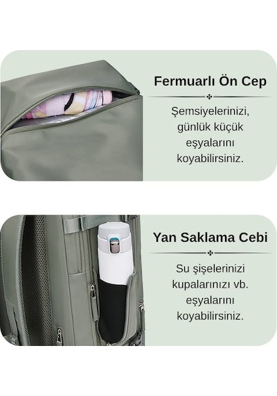 Su Geçirmez 39l Seyahat Sırt Çantası - 16" İnç Laptop Bölmeli - Kuru Islak Ayırma Bölgesi - Ortopedik Yeşil