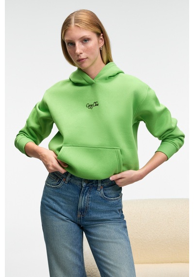 ETHIQUET ME UREA Kadın Nakışlı Kapüşonlu Comfort Fit Fıstık Yeşili Sweatshirt