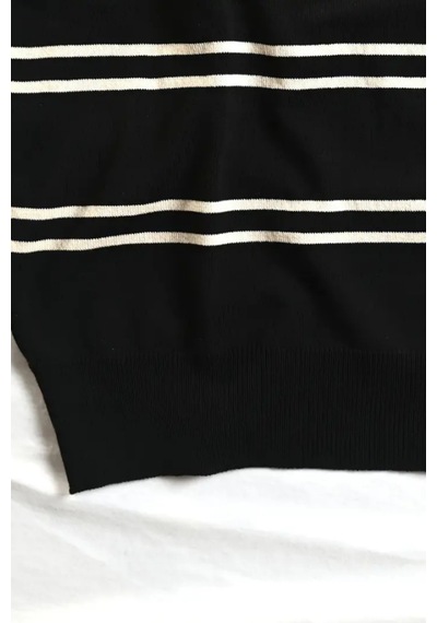 Tarz Cool Erkek Çizgi Detaylı Slim Fit Bisiklet Yaka Triko T-shirt Siyah