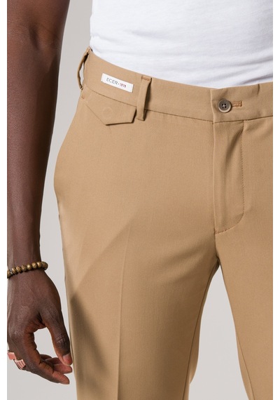 Ecer Slimfit Beli Yarım Lastikli Likralı Duble Paça Yazlık Kumaş Pantolon Devetüyü