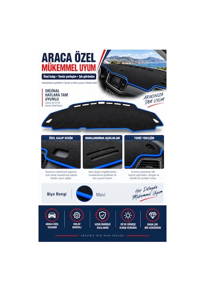 Trobus Seat İbiza 2008-2017 3d Torpido Koruma Kılıfı - Mavi Biye