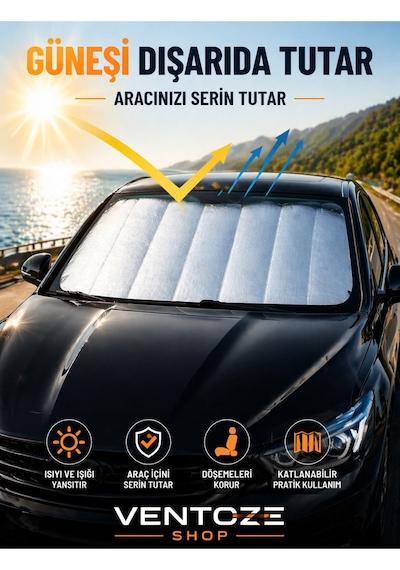 Oto Ön Cam Güneşlik Isı Yansıtıcı Vantuzlu Katlanabilir Torpido Koruyucu Güneş Koruma Paneli
