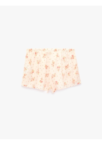 Koton Beli Lastikli Rahat Kalıp Çiçek Desenli Saten Şort Pijama Altı Pembe Desenli 6slk80066mw