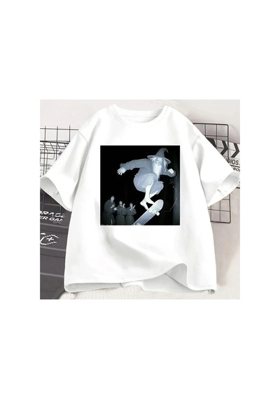 Tarzsokak Beyaz Komik Vintage Paten Tshirt Nefes Gevşek Hip Hop Sokak Tees Retro S
