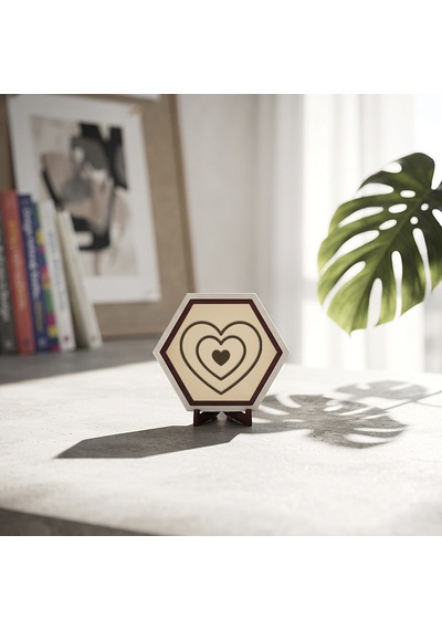 İç İçe Kalp İkonlu Dekoratif Masaüstü Süsü Kahve Köşeleri Veya Çalışma Masaları İçin Modern Ve Şık Bir Seçim 10x10 Cm, Pudra