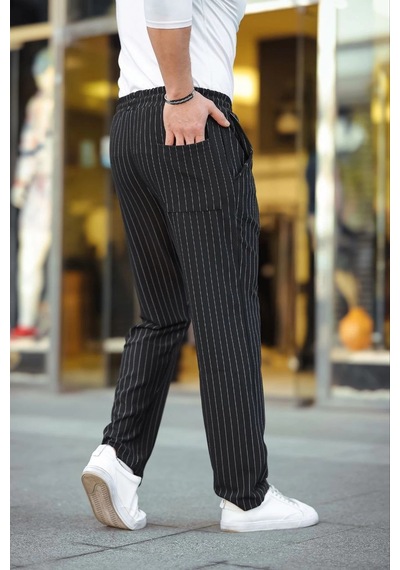 Wear Vexel Erkek Cizgili Dokuma Krep Jogger Buggy Pantalon Rahat Kalıp - Siyah Çok Renkli