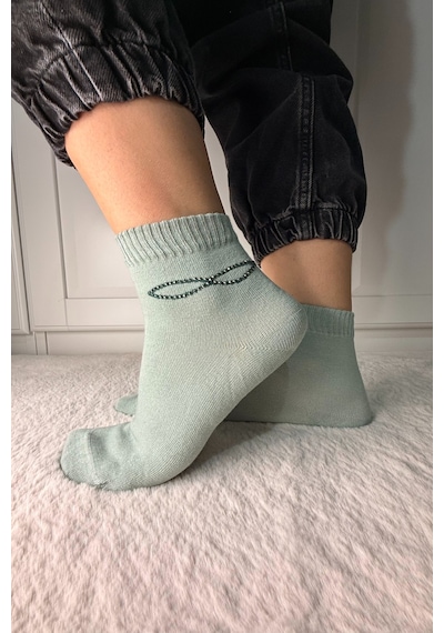 Ozzy Socks 3 Çift Kadın Taş Detaylı Dikişsiz & Takviyeli Patik Çorap Krem