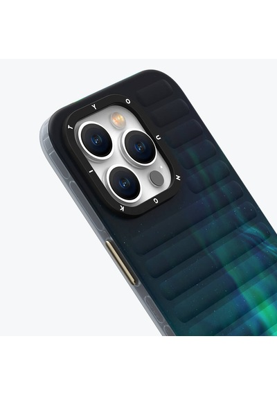 Apple Uyumlu iPhone 15 Kılıf Kuzey Işıkları Desenli Şık Tasarım Kılıf Yeşil