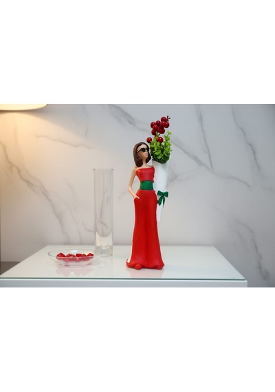 Mutlu Yıllar Kokinalı Saksılı Bayan Figuru 32cmx32cm