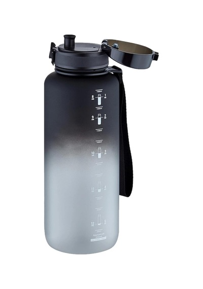 Uzspace 1500ml Mega Boy Soft Touch Çift Renk Motivasyon Tritan Su Matarası Siyah-beyaz Çok Renkli