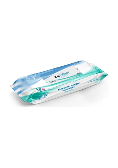 İnci Fresh Islak Vücut Temizleme Havlusu Mendil - Vitamin E + B5 - Parabensiz - 50 Adetlik 5 Paket
