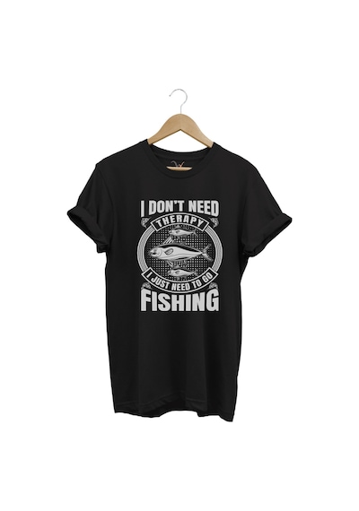 Fishing Balıkçı Balık Baskılı %100 Pamuk Regular Fit Siyah T-shirt Siyah