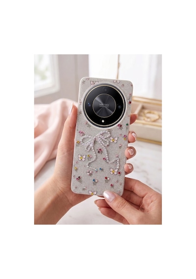 Honor X9b Taşlı Desenli Fiyonk Silikon Kılıf Gri