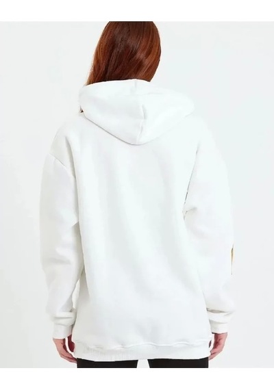 Baskılı Kapüşonlu Sweatshirt - Beyaz