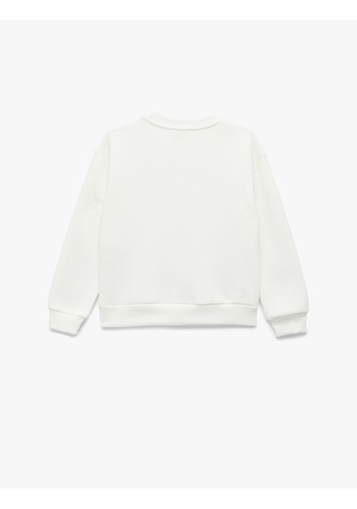 Koton Uzun Kollu Bisiklet Yaka Şardonlu Ayıcık Baskılı Sweatshirt Ekru 7wkg10090ak