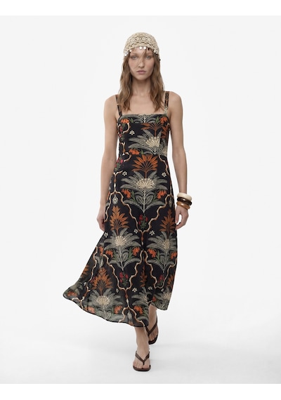 Koton Keten Karışımlı Floral Etnik Desenli İnce Çapraz Askılı Uzun Elbise Siyah Desenli 6sak80102ew Koton Keten Karışımlı Floral Etnik Desenli İnce Çapraz Askılı Uzun Elbise Siyah Desenli 6sak80102ew