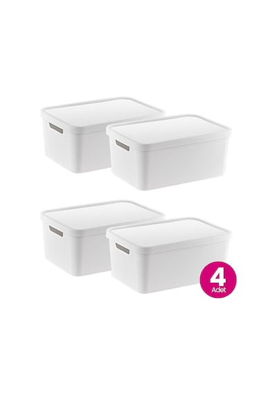 4'lü Set Stafi Çok Amaçlı Kapaklı Kutu Beyaz 4,5 Lt