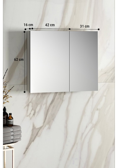 Çiğdem 80 Cm Beyaz Mdf Aynalı Asma Banyo Üst Dolabı Beyaz