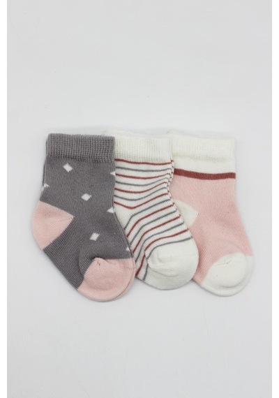 Akıllı Bayi 3'lü Penye Kız Soket Çorap 10112 Gri Renkli