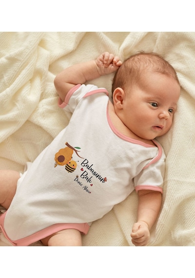Bk Gift Bk Kids Kişiye Özel Pembe Bebek Body Zıbın - Model 13 9-12 Ay