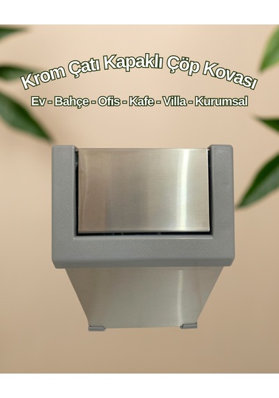 Krom Sallanır Çatı Kapaklı Çöp Kovası 16 Lt