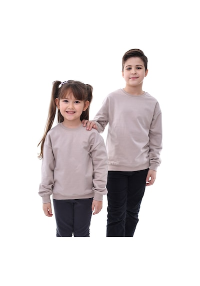 Zuzunga Basic Düz Renk Vizonfırçalı Yumuşak Pamuk Sweatshirt Vizon