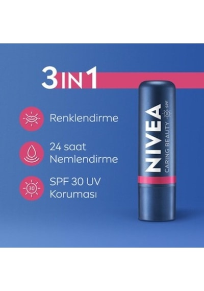 Pembe Renkli Dudak Bakım Kremi, Spf30 Koruma Ve Nemlendirme