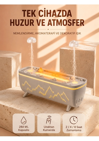 Mey İthalat Aroma Difüzörü 280 Ml Yağmur Damlası Efektli Hava Nemlendirici Uzaktan Kumandalı Led Işıklı