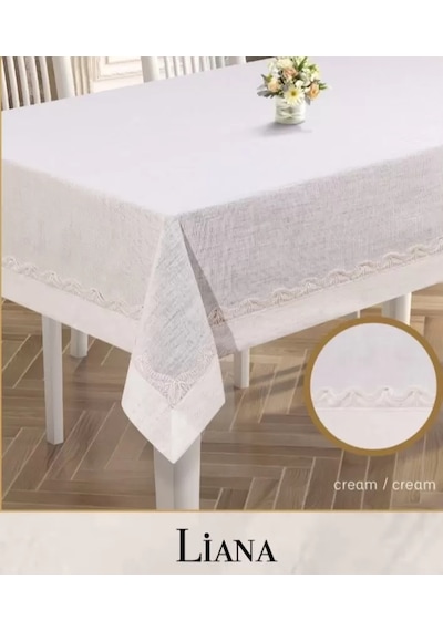 Çeyizlik Keten Masa Örtüsü Liana Model Krem 160x260 Cm Dantel Yemek Dekoru Diğer