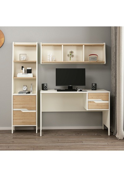 Ruby Çalışma Masası + Asma Kitaplık + Kitaplık Aytaşı-derin Sepet Çok Renkli