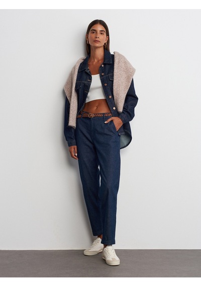 Dilvin Duble Paça Kemerli Denim Pantolon Lacivert