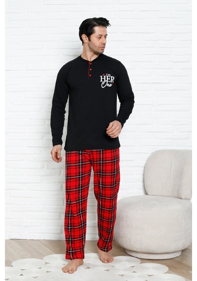 Enisena Erkek Pijama Takımı - Ekose Altlı- Eş Versiyonlu -12580 Siyah