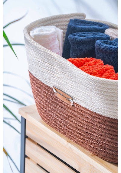 Home Beyond Oval Hasır Organizer - 33 Cm Beyaz/kahverengi