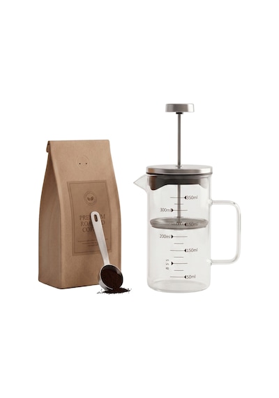 Paslanmaz Çelik Cam French Press 350 Ml - Ölçü Çizgili Filtre Kahve & Bitki Çayı Demliği Şeffaf