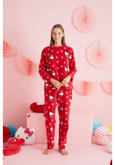Siyah İnci Lisanslı Polar Çok Renkli Bisklet Yaka Pijama Takım Hk324 Kırmızı