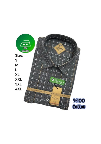Eren Style Linen Keten Klasik Uzun Kollu Kapaklı Çift Cepli Gömlek Antrasit