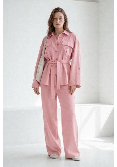 Seeh Pembe Uzun Kollu Oversize Kadın Takım Sh338 Standart