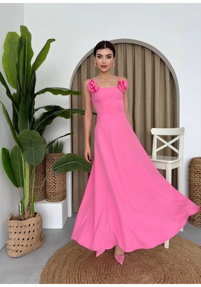 Defymoda Matilda Gül İp Askılı Elbise Pembe